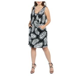 24/7 Comfort Apparel Aviana Black Feather Pattern Plus Size Dress New Size 2X